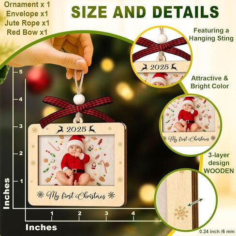 Couple Fox Baby's First Christmas Ornament 2025 - Wooden Landscape Picture Frame Ornaments For Xmas Tree - My First Christmas Ornament Boys, Girls - Baby's First Xmas Gifts in Saudi Arabia