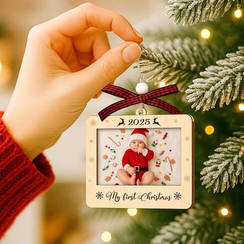 Couple Fox Baby's First Christmas Ornament 2025 - Wooden Landscape Picture Frame Ornaments For Xmas Tree - My First Christmas Ornament Boys, Girls - Baby's First Xmas Gifts in Saudi Arabia