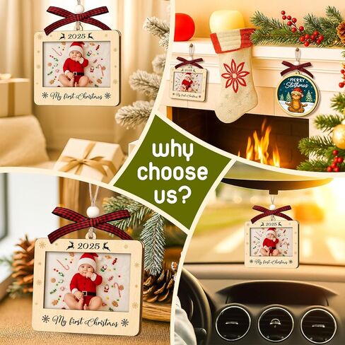 Couple Fox Baby's First Christmas Ornament 2025 - Wooden Landscape Picture Frame Ornaments For Xmas Tree - My First Christmas Ornament Boys, Girls - Baby's First Xmas Gifts in Saudi Arabia