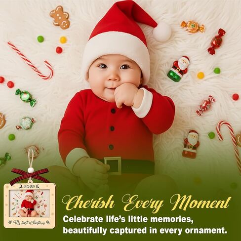 Couple Fox Baby's First Christmas Ornament 2025 - Wooden Landscape Picture Frame Ornaments For Xmas Tree - My First Christmas Ornament Boys, Girls - Baby's First Xmas Gifts in Saudi Arabia