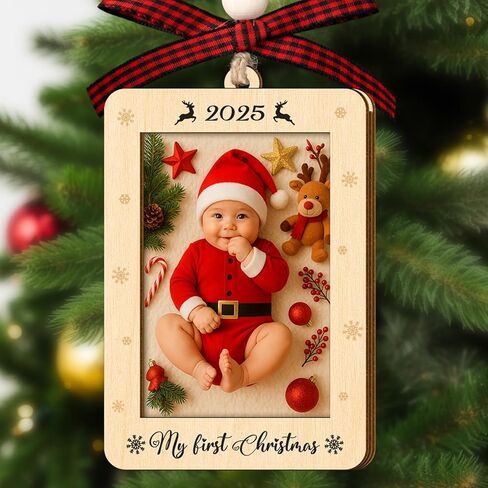 Couple Fox Baby's First Christmas Ornament 2025 - Wooden Landscape Picture Frame Ornaments For Xmas Tree - My First Christmas Ornament Boys, Girls - Baby's First Xmas Gifts in Saudi Arabia