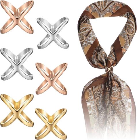 Classicseali 6PCS Scarf Rings, Cross-Shaped Cutout Scarf Ring Clip, Smooth Scarfs Slide, for Women's Shawl, Silk Neckerchief, Gold, Silver, Rose Gold in Saudi Arabia