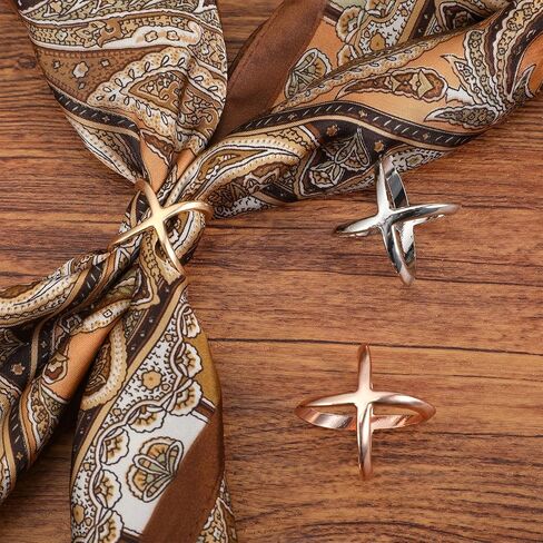 Classicseali 6PCS Scarf Rings, Cross-Shaped Cutout Scarf Ring Clip, Smooth Scarfs Slide, for Women's Shawl, Silk Neckerchief, Gold, Silver, Rose Gold in Saudi Arabia