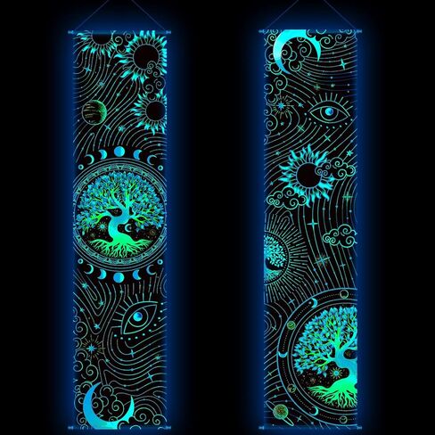Tiamon 2 Pcs Black Light Art Wall Decor Trippy Blacklight Tapestry UV Reactive Tapestry Poster Banner Aesthetic Room Hanging Backdrop for Christmas Band Hippie Live Bedroom Home Decoration (Forest) in Saudi Arabia