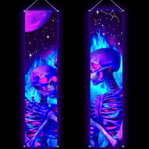 Tiamon 2 Pcs Black Light Art Wall Decor Trippy Blacklight Tapestry UV Reactive Tapestry Poster Banner Aesthetic Room Hanging Backdrop for Christmas Band Hippie Live Bedroom Home Decoration (Forest) in Saudi Arabia
