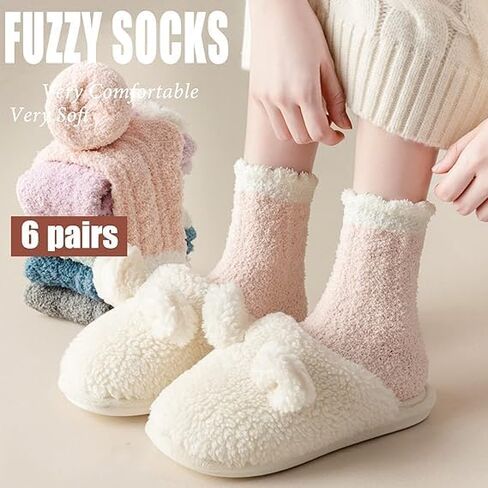 6 Pairs Womens Fuzzy Socks for Women, Warm Soft Christmas Sleeping Socks for Women Christmas Gift in Saudi Arabia