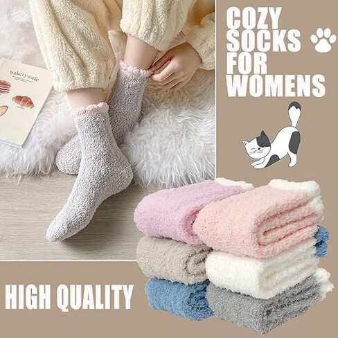 6 Pairs Womens Fuzzy Socks for Women, Warm Soft Christmas Sleeping Socks for Women Christmas Gift in Saudi Arabia