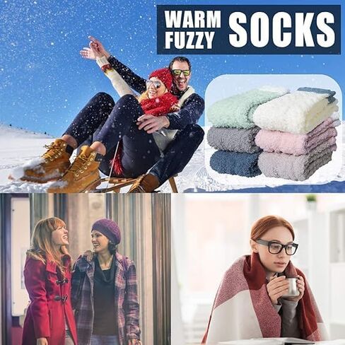6 Pairs Womens Fuzzy Socks for Women, Warm Soft Christmas Sleeping Socks for Women Christmas Gift in Saudi Arabia