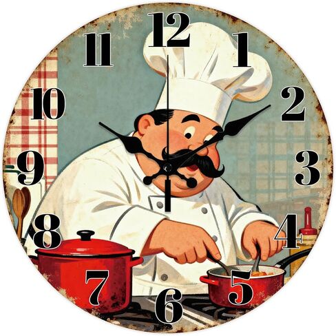 CHGCRAFT Funny Chef Wall Clock 12 Inch Cartoon Style Clock Kitchen Wood Board Round Decorative Clocks for Bedroom Living Room Kitchen Office in Saudi Arabia