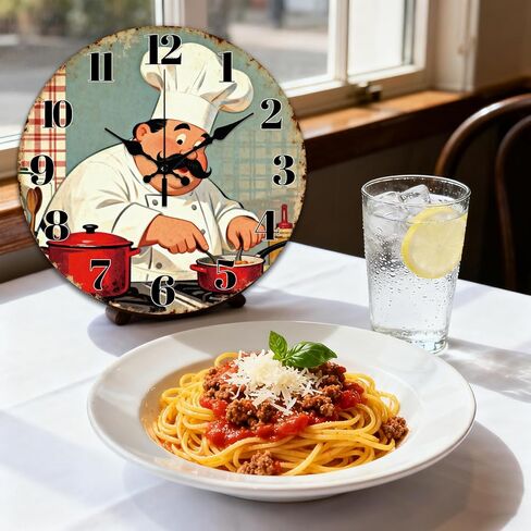 CHGCRAFT Funny Chef Wall Clock 12 Inch Cartoon Style Clock Kitchen Wood Board Round Decorative Clocks for Bedroom Living Room Kitchen Office in Saudi Arabia