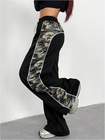 Floerns Girl's Y2k Camo Sweatpants Drawstring Waist Wide Leg Baggy Track Pants Streetwear in Saudi Arabia