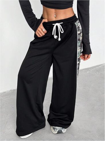 Floerns Girl's Y2k Camo Sweatpants Drawstring Waist Wide Leg Baggy Track Pants Streetwear in Saudi Arabia