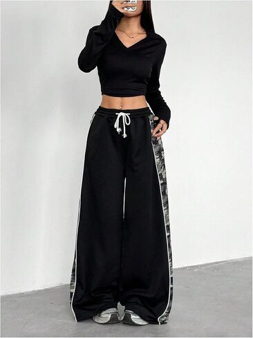 Floerns Girl's Y2k Camo Sweatpants Drawstring Waist Wide Leg Baggy Track Pants Streetwear in Saudi Arabia