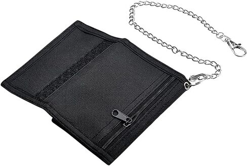 UUYYEO Trifold Fabric Wallets with Chain Boys Slim Zipper Wallet Zippered Cash Wallet Coin Purse Pocket Credit Card Holder Canvas Bill Fold Wallet Black in Saudi Arabia