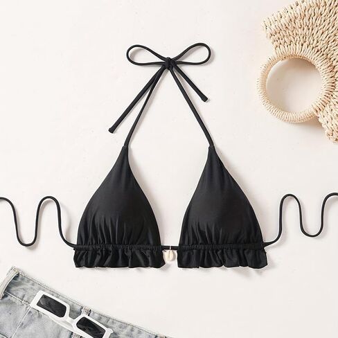 Women's Halter Bikini Tops Frill Trim Triangle Bathing Suit Swimsuit Tops in Saudi Arabia