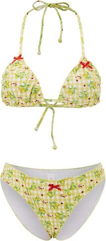 Women Sexy 2 Piece Bikini Sets Fashion Lace Trim Bow Bikini Top and Triangle Bottom Bathing Suit Summer Swimwear in Saudi Arabia