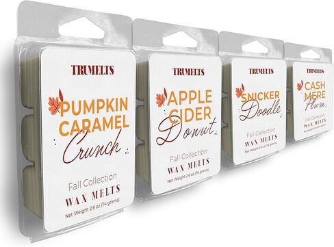 مجموعة Fall Collection Wax Melt Variety 4 عبوات خالية من الصبغة | كرانش اليقطين، سنيكر دودل، دونات التفاح، البرقوق الكشمير | 4 ألواح بدون صبغة معطرة للغاية بوزن 2.6 أونصة | يذوب شمع الصويا الفاخر من تروميلتس in Saudi Arabia
