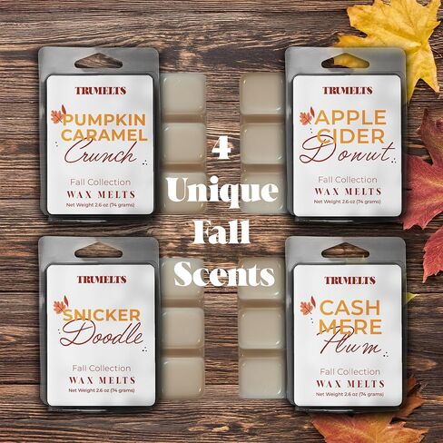 مجموعة Fall Collection Wax Melt Variety 4 عبوات خالية من الصبغة | كرانش اليقطين، سنيكر دودل، دونات التفاح، البرقوق الكشمير | 4 ألواح بدون صبغة معطرة للغاية بوزن 2.6 أونصة | يذوب شمع الصويا الفاخر من تروميلتس in Saudi Arabia