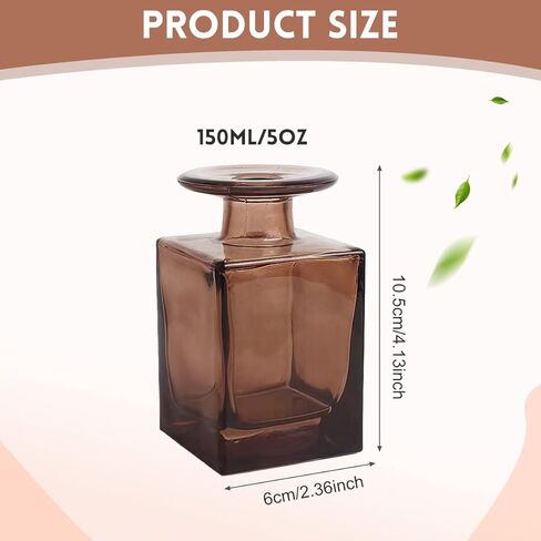 150ML/5OZ Square Glass Diffuser Bottles Empty Decorative Bottle Refillable Aromatherapy Container Fragrance Accessories for Home and Office(Brown) in Saudi Arabia