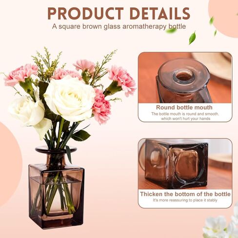 150ML/5OZ Square Glass Diffuser Bottles Empty Decorative Bottle Refillable Aromatherapy Container Fragrance Accessories for Home and Office(Brown) in Saudi Arabia