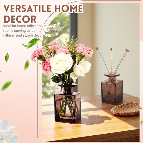 150ML/5OZ Square Glass Diffuser Bottles Empty Decorative Bottle Refillable Aromatherapy Container Fragrance Accessories for Home and Office(Brown) in Saudi Arabia