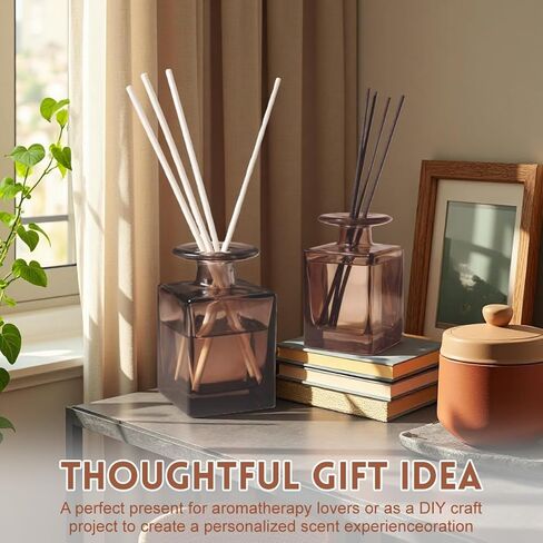 150ML/5OZ Square Glass Diffuser Bottles Empty Decorative Bottle Refillable Aromatherapy Container Fragrance Accessories for Home and Office(Brown) in Saudi Arabia