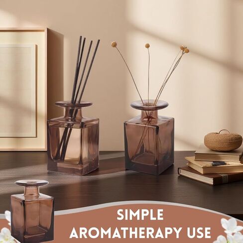 150ML/5OZ Square Glass Diffuser Bottles Empty Decorative Bottle Refillable Aromatherapy Container Fragrance Accessories for Home and Office(Brown) in Saudi Arabia