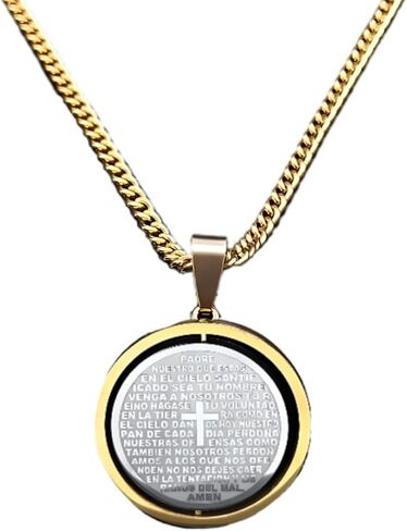 925 Sterling Silver Unisex Cross Spanish Gold Serenity Prayer Necklace, 14k Yellow Gold Circle Pendant Lords Prayer Necklace - Punk Bible Necklace, Cross Necklace With Bible Verse in Saudi Arabia