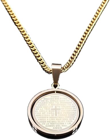 925 Sterling Silver Unisex Cross Spanish Gold Serenity Prayer Necklace, 14k Yellow Gold Circle Pendant Lords Prayer Necklace - Punk Bible Necklace, Cross Necklace With Bible Verse in Saudi Arabia