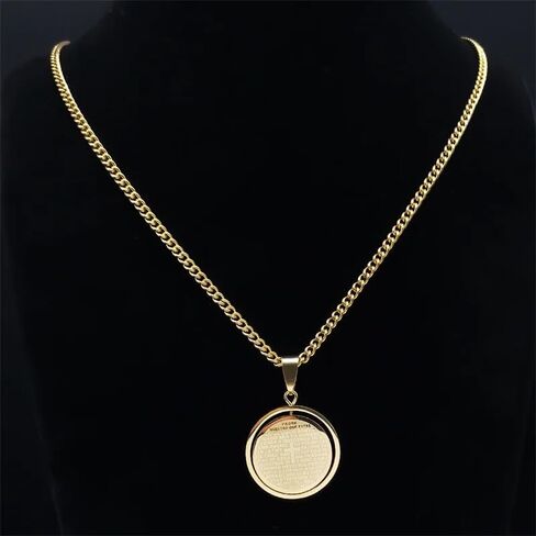 925 Sterling Silver Unisex Cross Spanish Gold Serenity Prayer Necklace, 14k Yellow Gold Circle Pendant Lords Prayer Necklace - Punk Bible Necklace, Cross Necklace With Bible Verse in Saudi Arabia