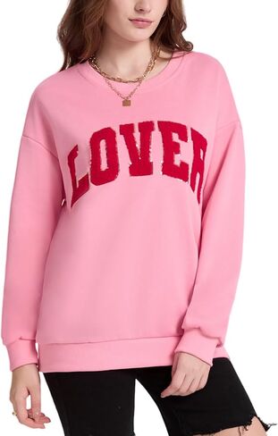 Wyeysyt Valentine Sweatshirt للنساء عاشق رسالة التصحيح Crewneck البلوز بلوزات كبيرة الحجم لعيد الحب in Saudi Arabia