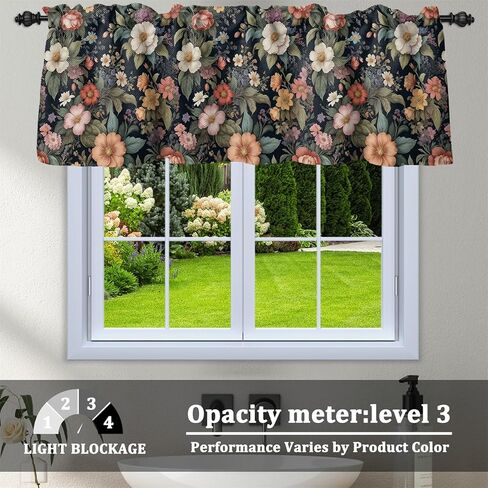 Renaiss 42 x 18 Inch Spring Flower Curtain Valance Vintage Floral Valance Curtain Textured Linen Rod Pocket Short Window Treatment for Summer Fall Holiday Home Kitchen Window Boho Decor in Saudi Arabia