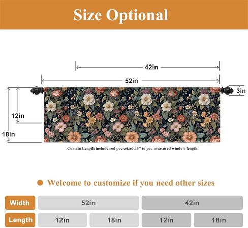 Renaiss 42 x 18 Inch Spring Flower Curtain Valance Vintage Floral Valance Curtain Textured Linen Rod Pocket Short Window Treatment for Summer Fall Holiday Home Kitchen Window Boho Decor in Saudi Arabia