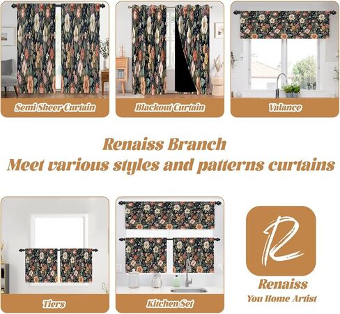 Renaiss 42 x 18 Inch Spring Flower Curtain Valance Vintage Floral Valance Curtain Textured Linen Rod Pocket Short Window Treatment for Summer Fall Holiday Home Kitchen Window Boho Decor in Saudi Arabia
