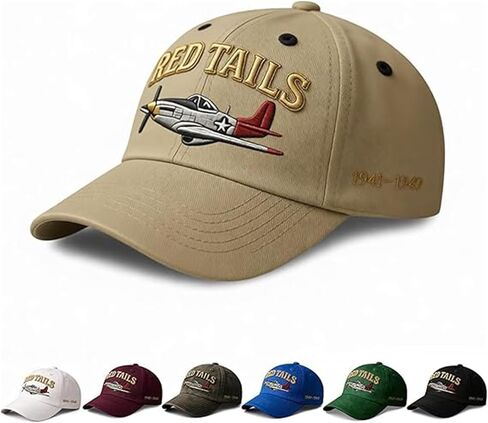 قبعة التراث Tuskegee Airmen Red Tails Heritage، مطرزة RedTails P-51 الحرب العالمية الثانية التاريخ العسكري قبعة بيسبول قابلة للتعديل in Kuwait