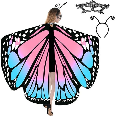 Halloween Costume Butterfly Wings Shawl for Women Fairy Adult Soft Butterfly Wings Ladies Cape Rainbow in Saudi Arabia