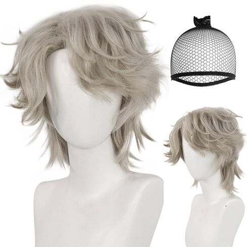 Anogol Hair Cap+Sally Wig with Bangs Sally Cosplay Wig Sally Costume Blue Wig Short Blue Wig for Men Anime Outfit Anime Wig for Halloween Party Wig in Kuwait