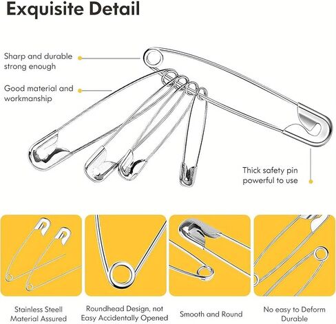200 Pcs Pins, 6-Size Pack of Brooch Pins for Sweater Shawl Hat Clip(Silver) in Saudi Arabia