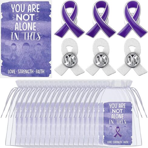 Landical 60 Pcs/30 Sets Purple Ribbon Awareness Pins with Card Purple Ribbon Lapel Pins for Domestic Violence Awareness Alzheimer's Pancreatic Cancer Lupus Epilepsy Event in Saudi Arabia