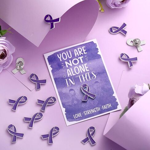 Landical 60 Pcs/30 Sets Purple Ribbon Awareness Pins with Card Purple Ribbon Lapel Pins for Domestic Violence Awareness Alzheimer's Pancreatic Cancer Lupus Epilepsy Event in Saudi Arabia