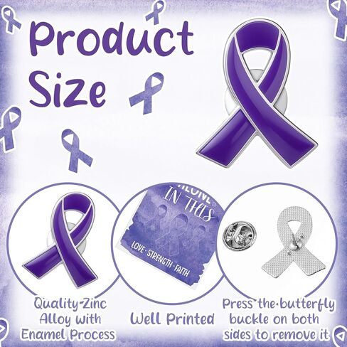 Landical 60 Pcs/30 Sets Purple Ribbon Awareness Pins with Card Purple Ribbon Lapel Pins for Domestic Violence Awareness Alzheimer's Pancreatic Cancer Lupus Epilepsy Event in Saudi Arabia