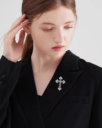 Sparkle Crystal Holy Cross Brooch for Women Men Sparkle Dainty Rhinestones Cross Lapel Pin Men's Tie Pins Christian Religious Faith Cubic Zirconia Wedding Brooches Suit Clothing Accessories Jewelry in Saudi Arabia