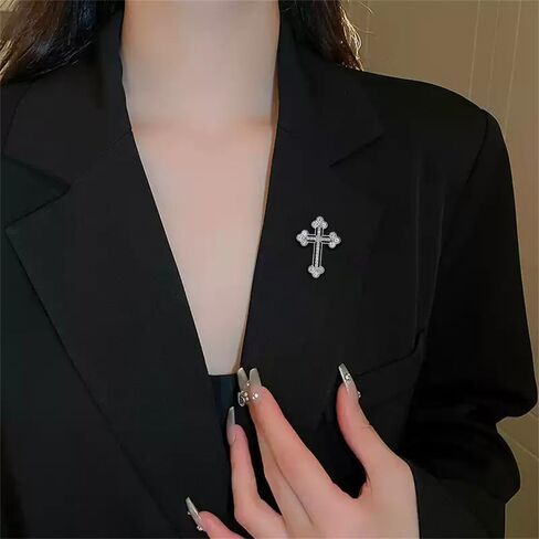 Sparkle Crystal Holy Cross Brooch for Women Men Sparkle Dainty Rhinestones Cross Lapel Pin Men's Tie Pins Christian Religious Faith Cubic Zirconia Wedding Brooches Suit Clothing Accessories Jewelry in Saudi Arabia