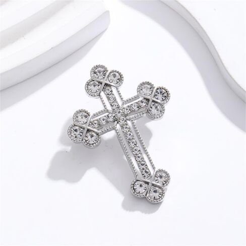 Sparkle Crystal Holy Cross Brooch for Women Men Sparkle Dainty Rhinestones Cross Lapel Pin Men's Tie Pins Christian Religious Faith Cubic Zirconia Wedding Brooches Suit Clothing Accessories Jewelry in Saudi Arabia
