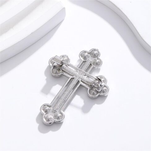 Sparkle Crystal Holy Cross Brooch for Women Men Sparkle Dainty Rhinestones Cross Lapel Pin Men's Tie Pins Christian Religious Faith Cubic Zirconia Wedding Brooches Suit Clothing Accessories Jewelry in Saudi Arabia