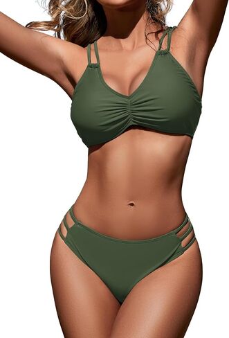 Zilcremo المرأة قطعتين بيكيني حزام مزدوج المايوه الجوف خارج ثوب السباحة منتصف الخصر بيكيني مجموعات in Kuwait