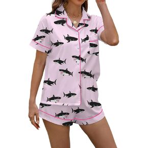 PUNINGXS Casual Women's Pajamas with Printed Short Sleeved Button Down Top and Shorts Pjs Loungewear Set in Saudi Arabia