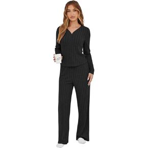 Womens Pajama Sets 2 Piece Lounge Pajamas Sets Casual Ribbed Knit Long Sleeve Matching Set in Kuwait