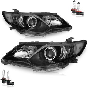 Headlights Assembly for 2012 2013 2014 Toyota Camry Headlamp Replacement Chrome Housing Amber Reflector Driver & Passenger Side in Kuwait