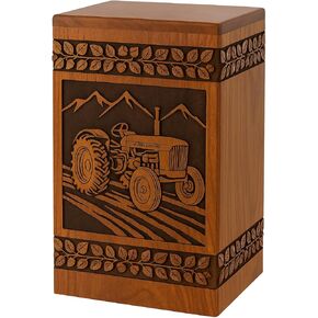 Tractor Wooden Cremation Urn for Human Ashes Adult – Handcrafted Rosewood Memorial Urn Box with Tractor Engraving (Design 1, (Large - 11.25" Hx6.25 W (250 Cu/in)) in Saudi Arabia